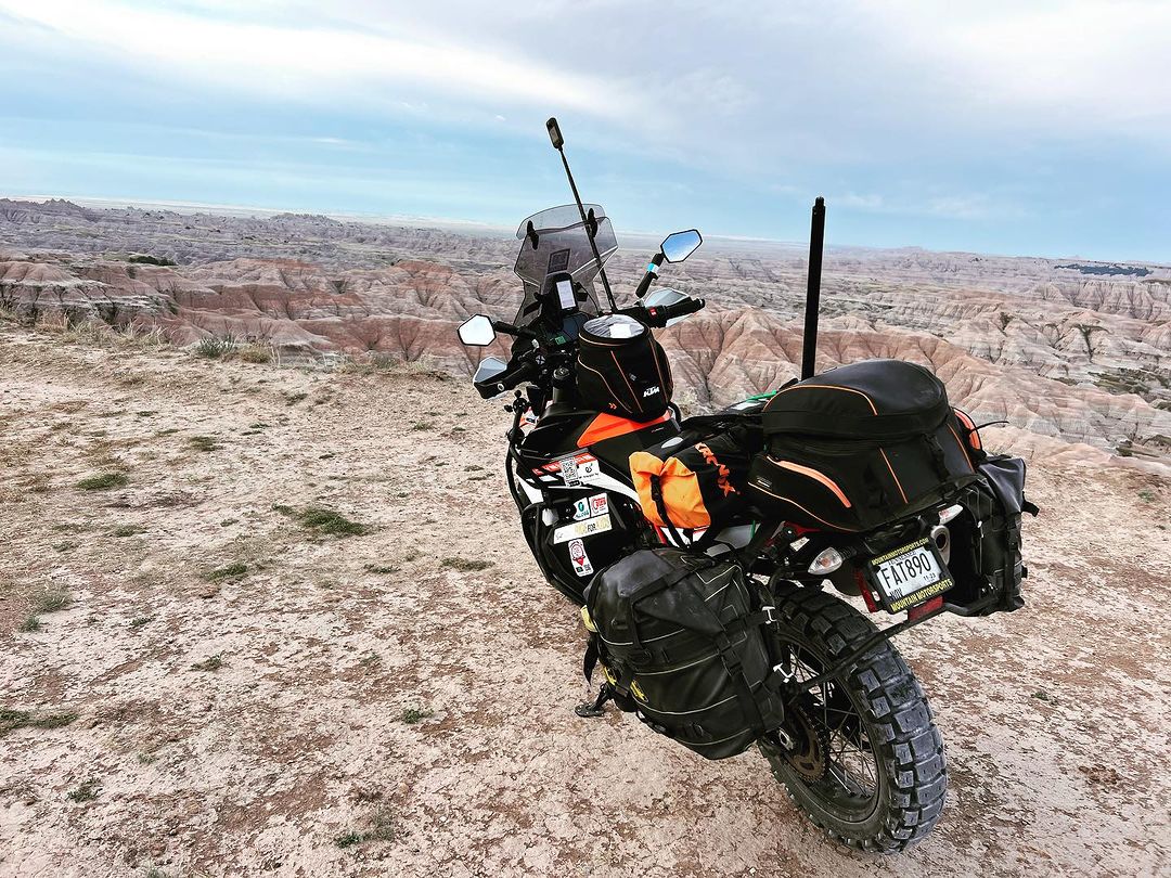Vishant Patel Motorbike in the Badlands using a Kronox Waterproof Duffel Bag